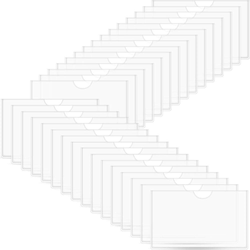 Self-Adhesive Business Card Pockets with Top Open for Loading, Card Holder for Organizing and Protecting Your Cards or Photos, Crystal Clear Plastic (3.7 x 2.3 Inches, 30 Packs) - #m10001