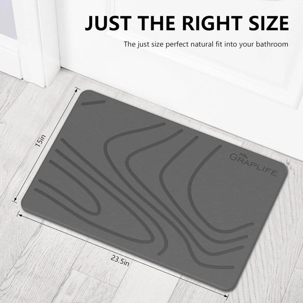 Stone Bath Mat, Diatomaceous Earth Shower Mat, Non-Slip Super Absorbent Quick Drying Bathroom Floor Mat, Natural, Easy to Clean (23.6 x 15.35 Darkgrey) - #m10002